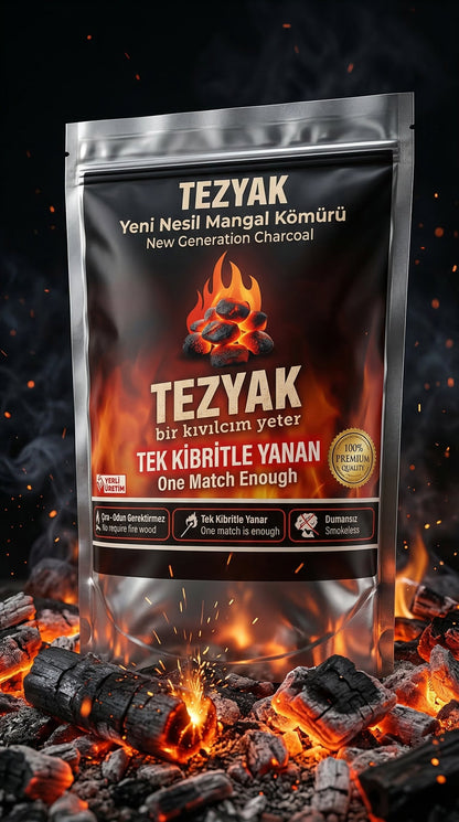 Tezyak Mangal Kömürü 2 kg – Dumansız kokusuz yanma, tek kibritle tutuşur, 3 saat kesintisiz kor
